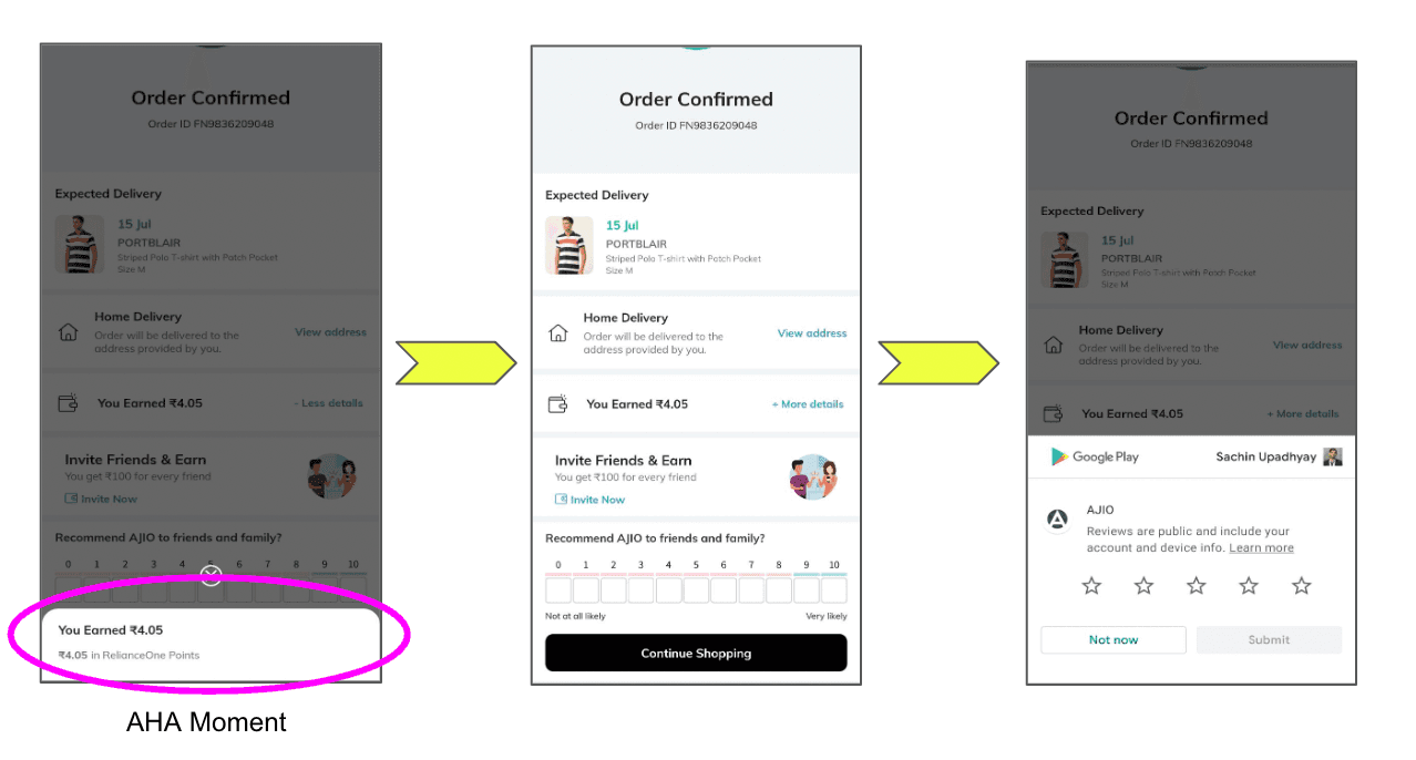 Post-order — RelianceOne points and review prompts